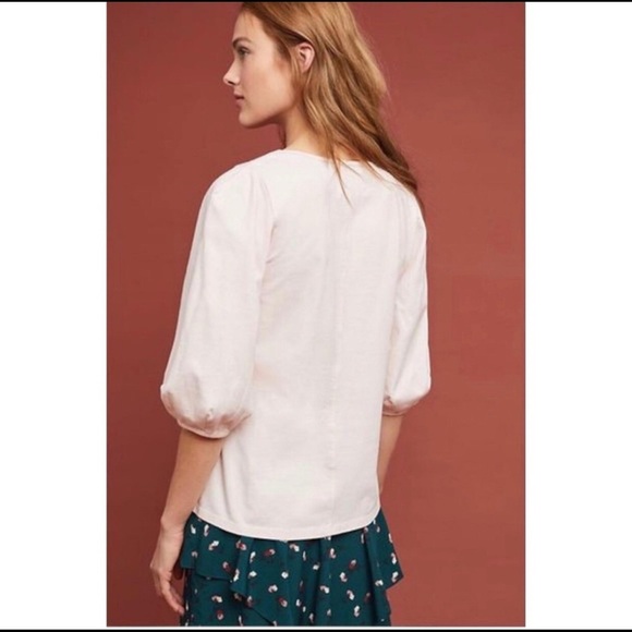 Anthropologie Velvet Light Pink Jorja Structured Balloon Sleeve Top - Picture 2 of 9